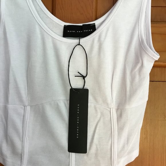 KNOW ONE CARES white crop top, size Medium. - Picture 2 of 4